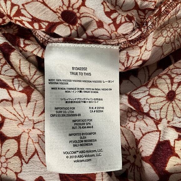 Volcom Women's Goovestone Printed Short Babydoll Dress Dark Clay Size XL/12 - Picture 12 of 12